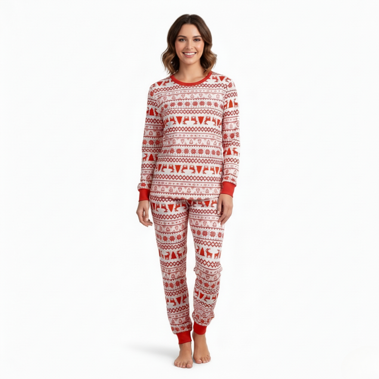 Geometric Reindeer And Tree Pattern Family Matching Christmas Pajama Set
