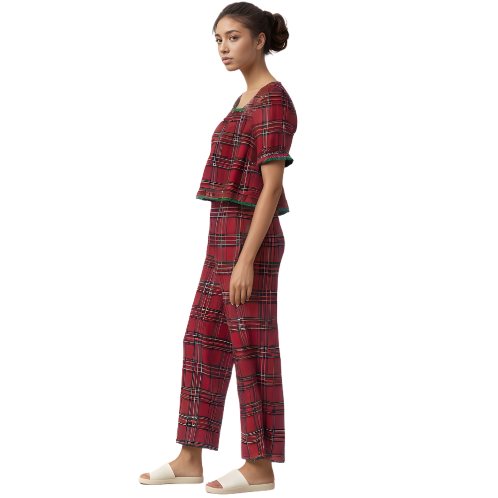Christmas Charm Plaid Pajama Set For Women