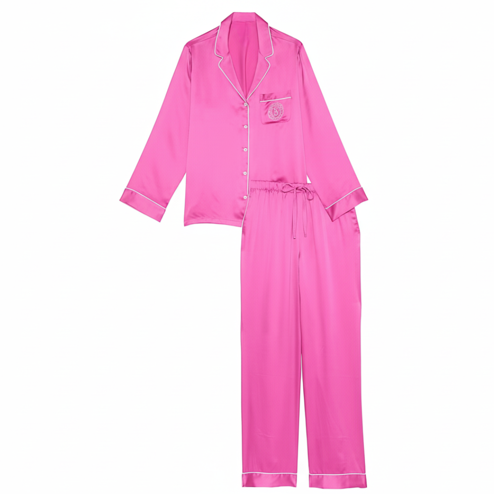 Satin Sleepwear Set For Women With Long Shirt And Drawstring Pants