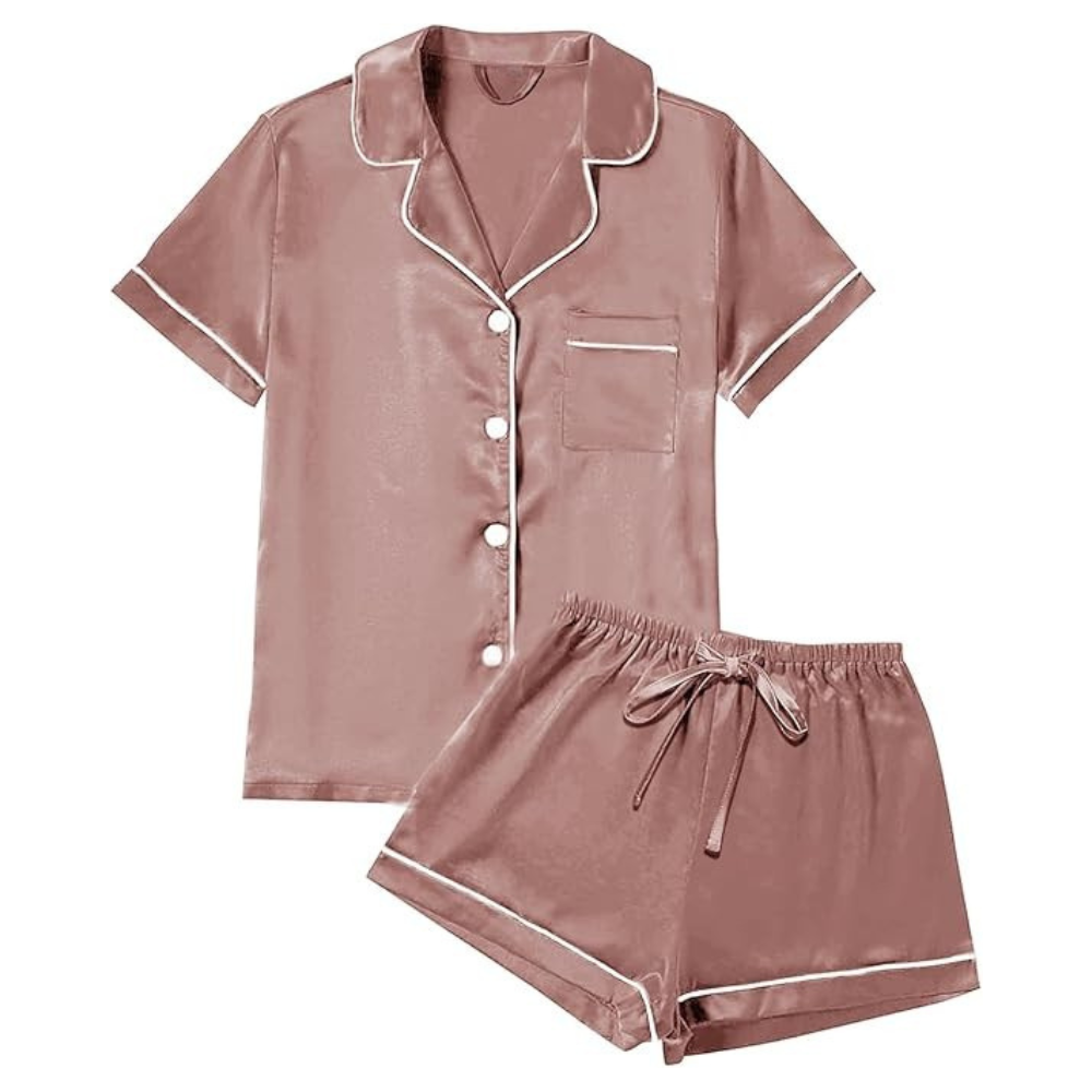 4Pcs Womens Satin Silky Short Sleeve Shirt Pajamas Set