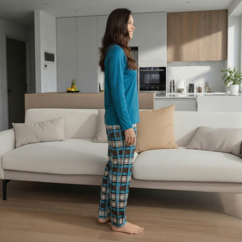 Plaid Pattern Printed Pajamas Set