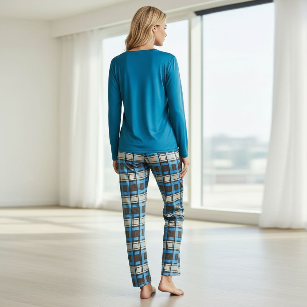 His And Her Printed Long Sleeve Matching Pajama Set For Couple