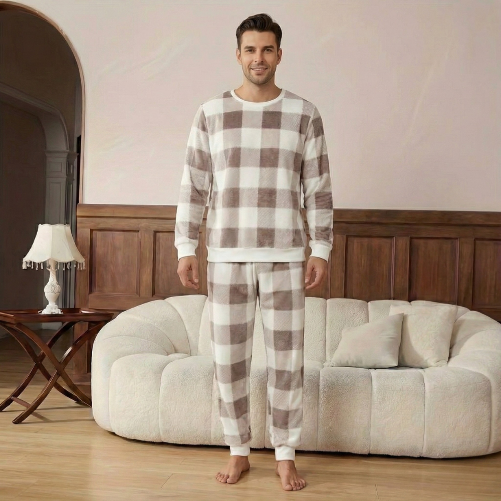 Plaid Plush Long Sleeve Loungewear Pajama Set