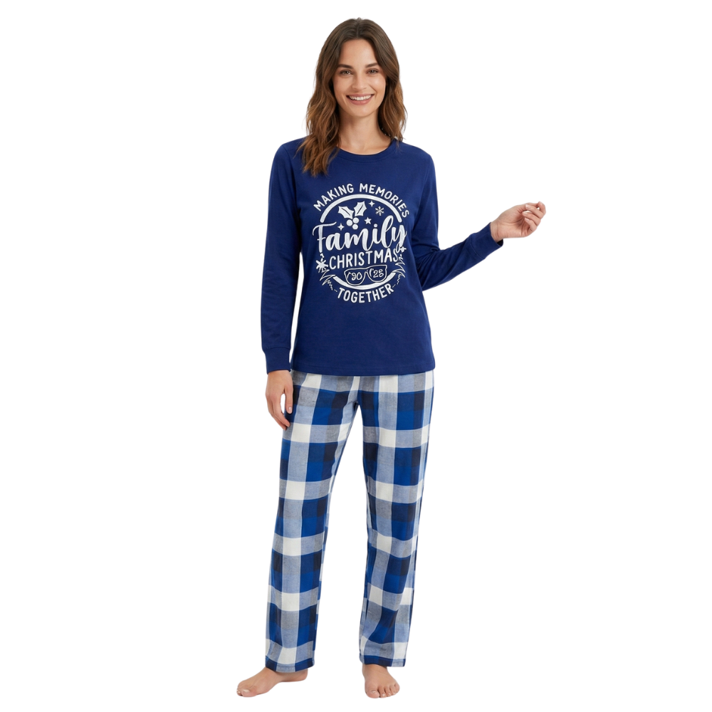 Blue White Plaid Flame Pajama Set