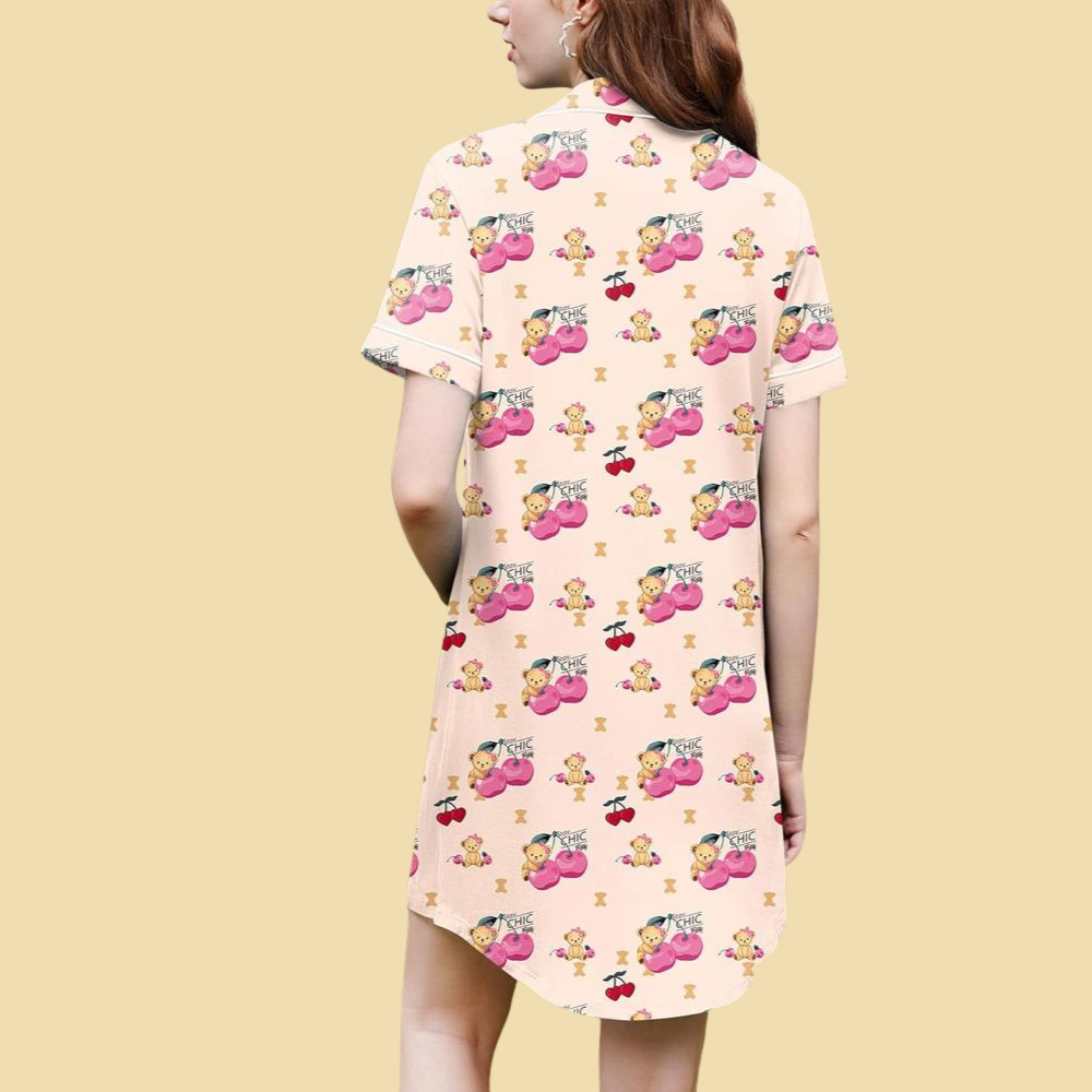 Women Nightshirt with Lapel And Front Buttons