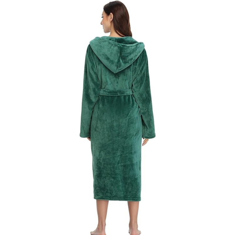 Womens Robes Plush Fleece Hooded Bathrobe Thick Nightgown With Pockets Fluffy Sleepwear