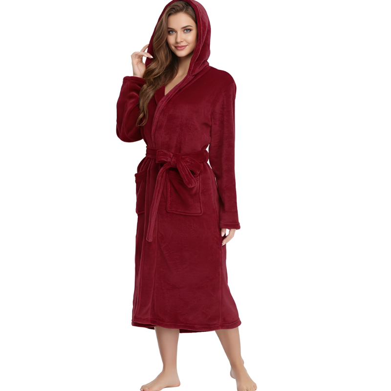 Womens Robes Plush Fleece Hooded Bathrobe Thick Nightgown With Pockets Fluffy Sleepwear