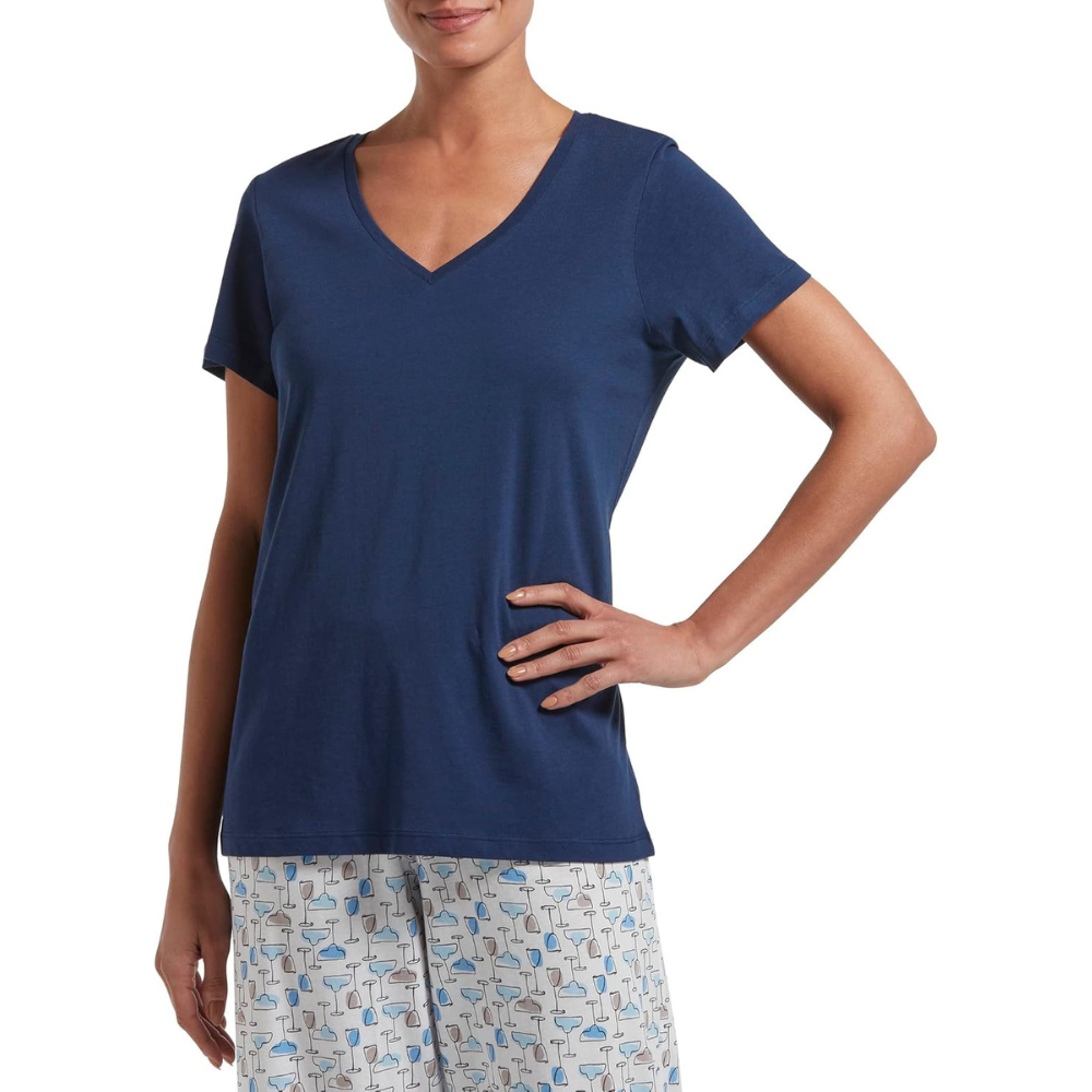 Short Sleeve V Neck T Shirt For Lounging
