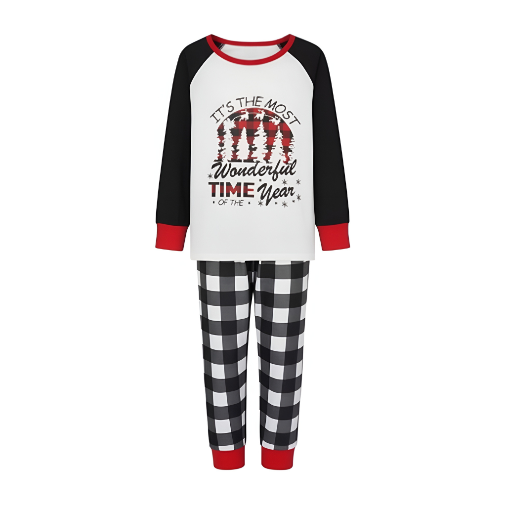 Long Sleeve Raglan Tops and Plaid Pants Family Matching Pajama Sets