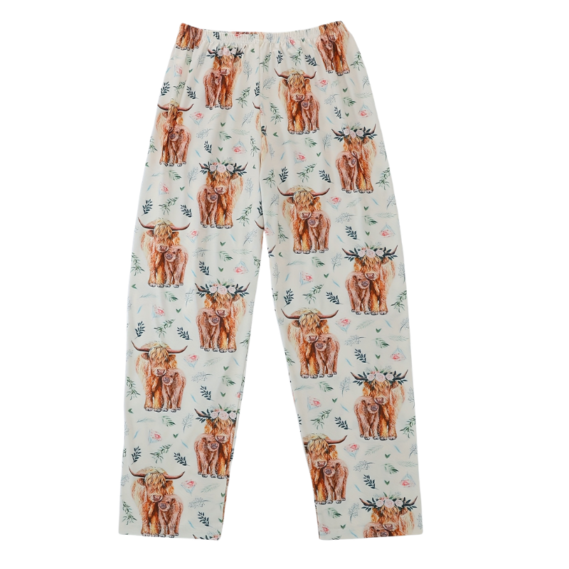 Highland Cow Print Short Sleeve Pajama Set For Women