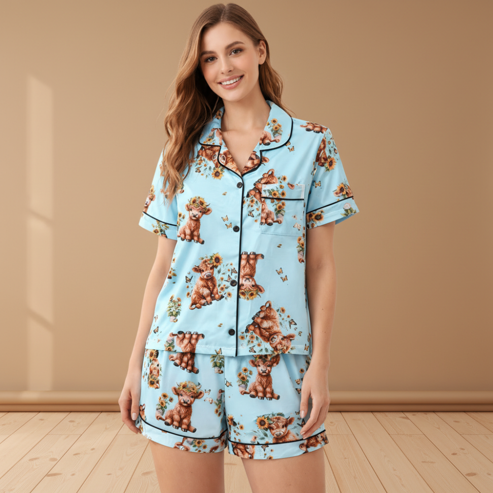 Three Piece Cow Print Pajama Set