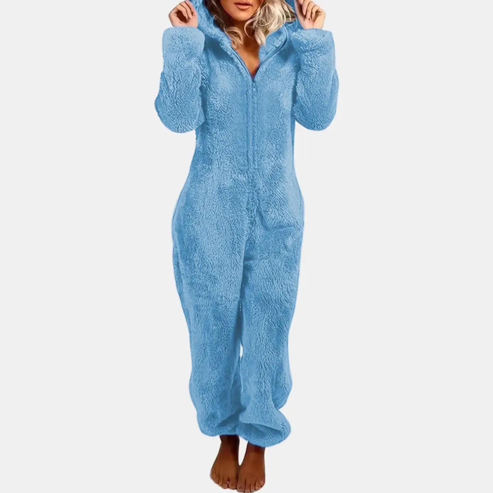 Plush Hooded Pajama Onesie For Women