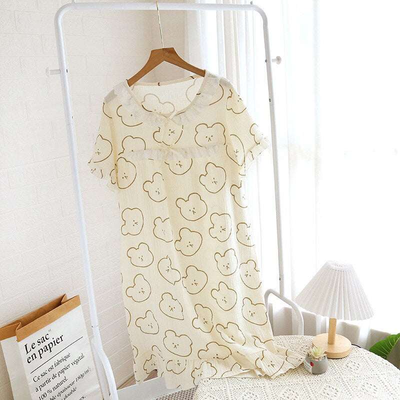 Ladies Cartoon Design Cotton Nightdress-Original Pajamas