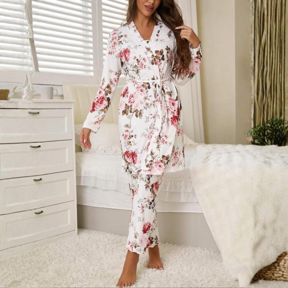 3 Piece Floral Print Pajama Set With Cami Top And Matching Pants