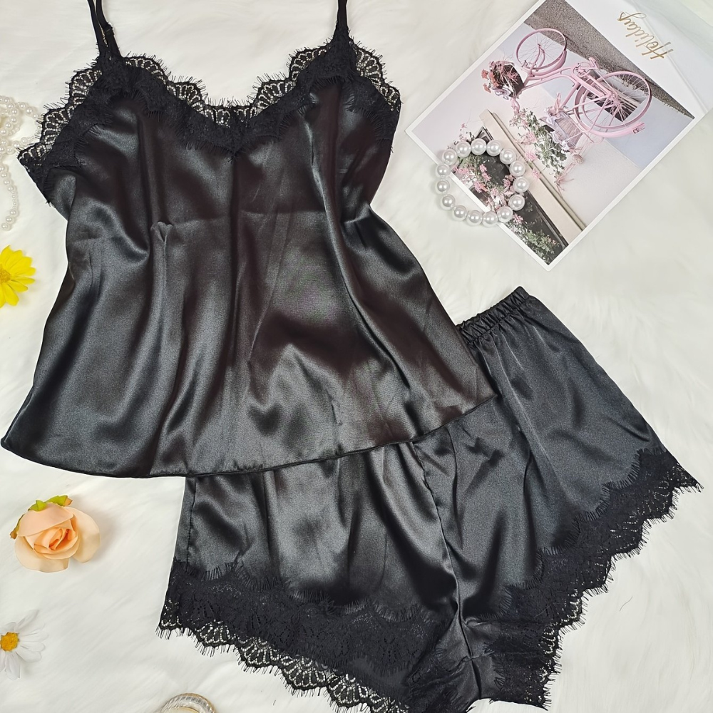Two Piece Lace Trim Camisole Pajama Set