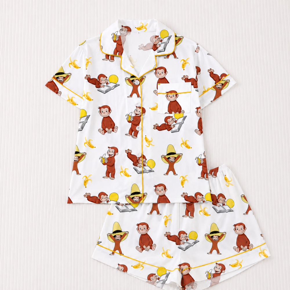 Printed Sleepwear Banana Comfortable Sleeve Shirt Set With Button For Women