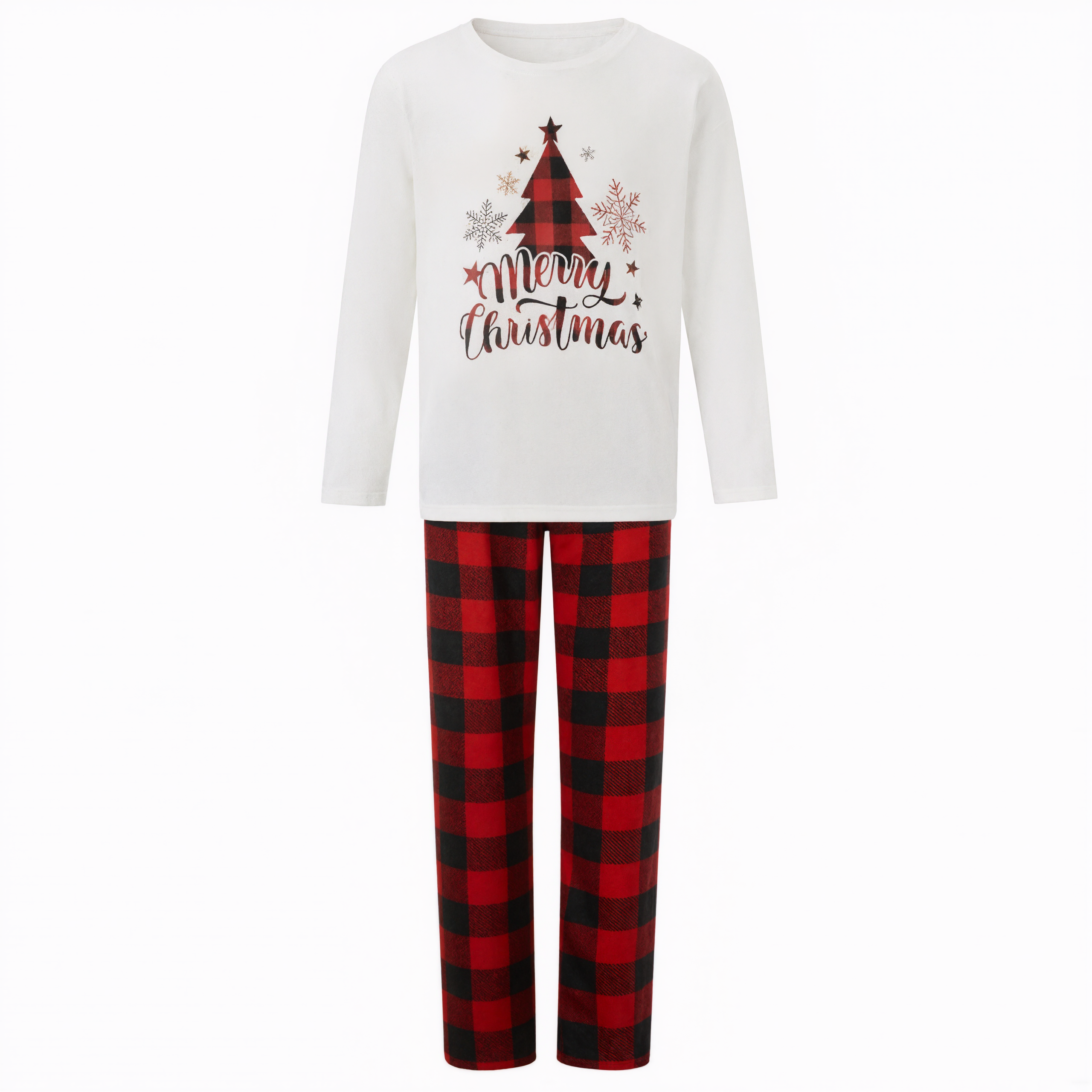 Merry Christmas Tree and Plaid Print Family Matching Pajama Sets