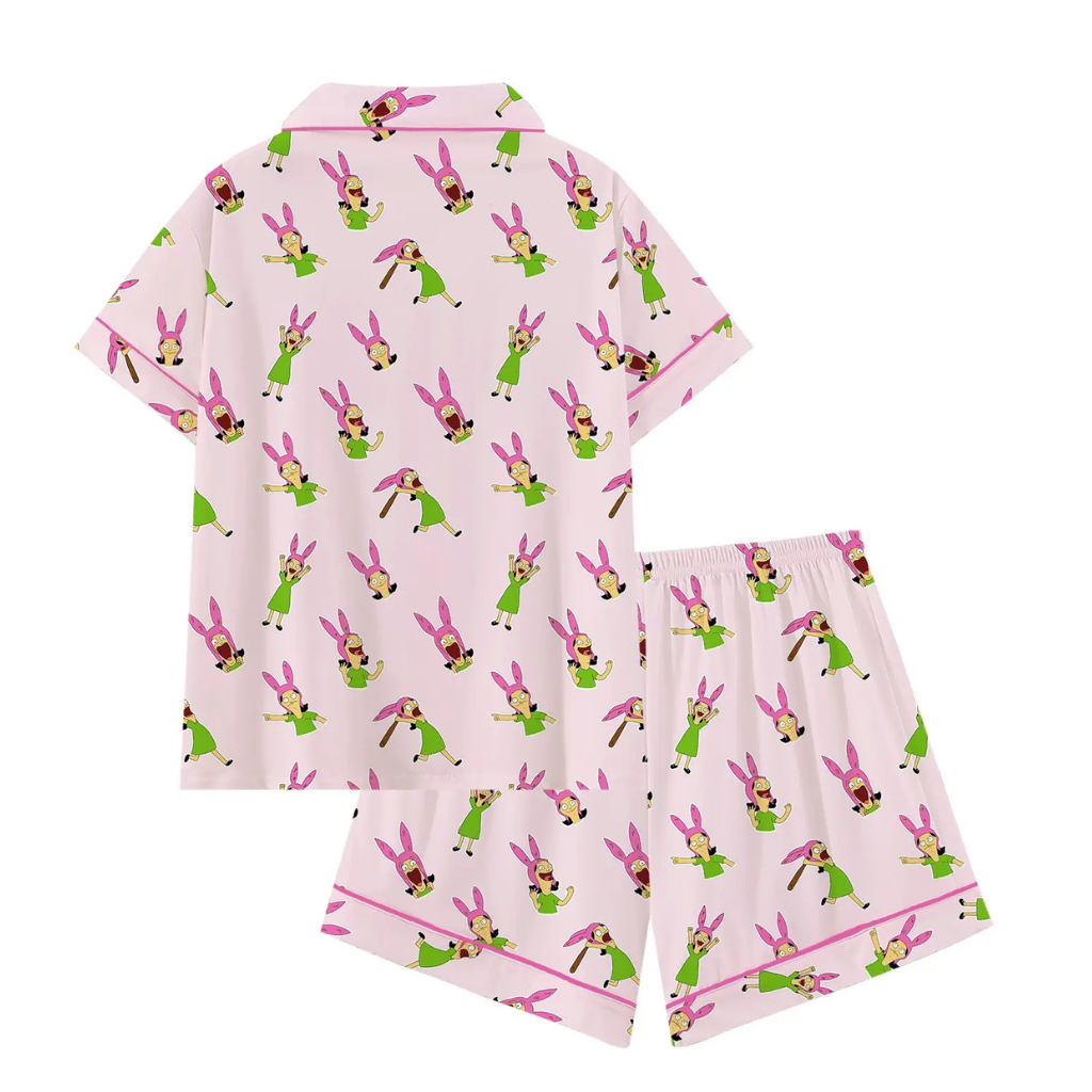 Casual Cartoon Printed Short Sleeve Pajama Set For Women