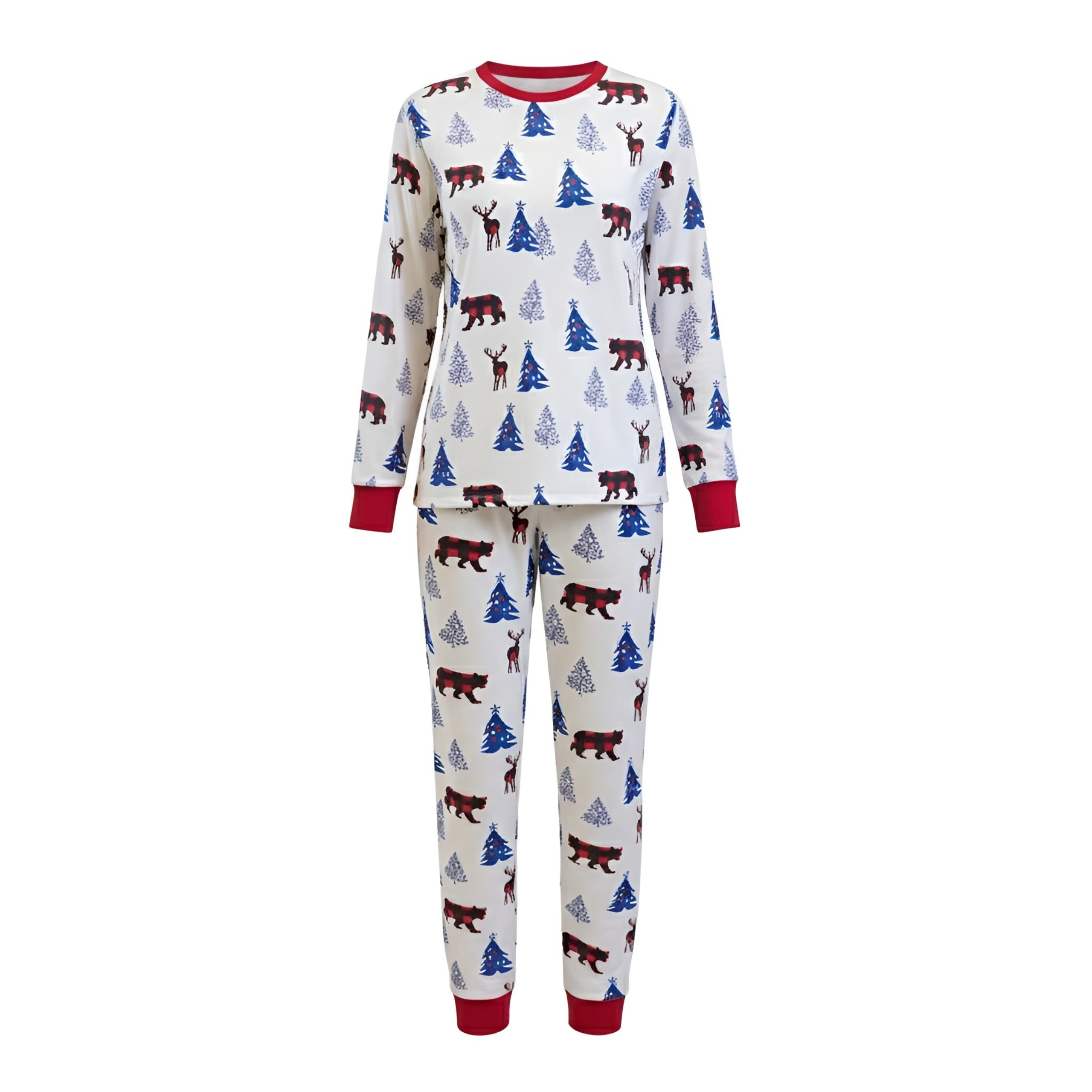 Long Sleeve Bear Print Tops and Plaid Pants Family Matching Pajama Sets