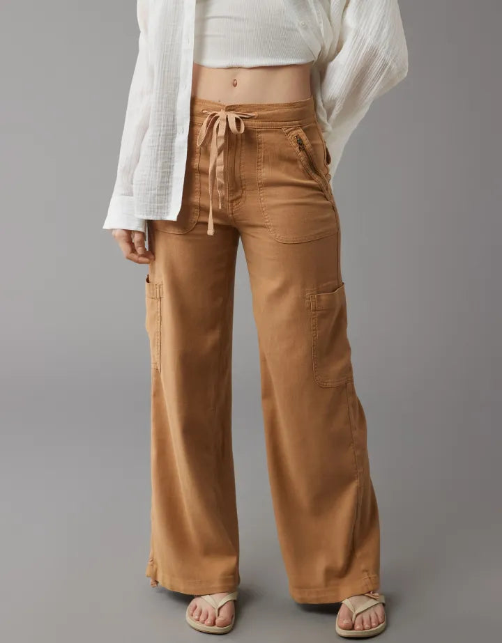 Stylish Wide Length Linen Cargo Pants With Side Pockets-Original Pajamas
