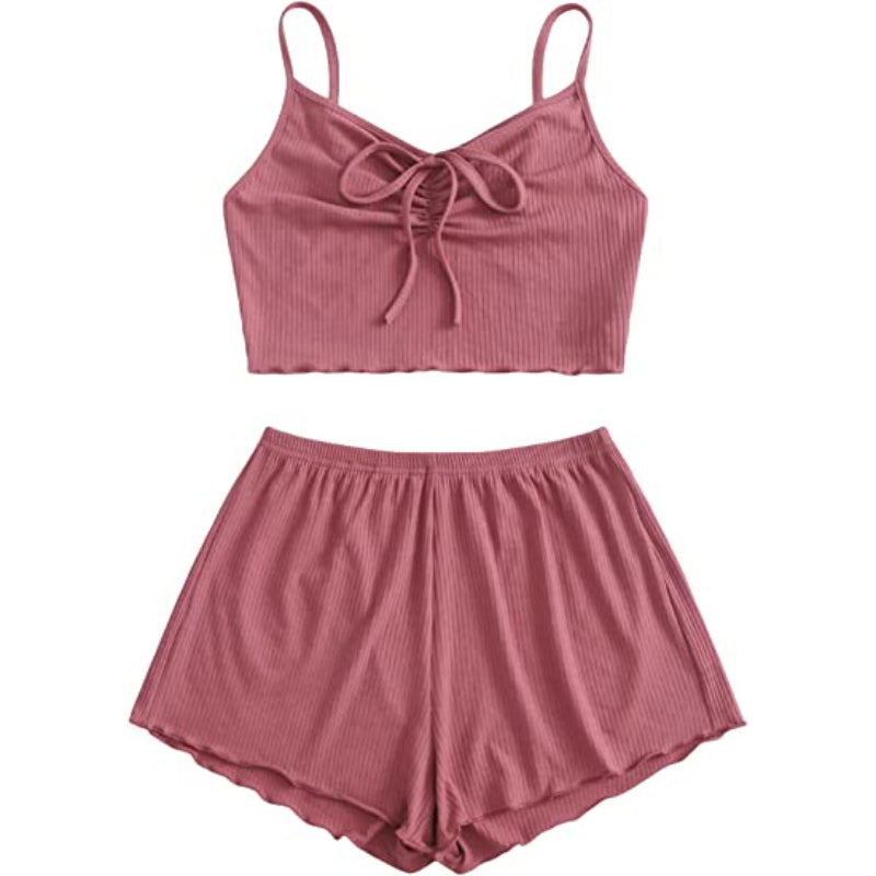 Women's 2 Piece Sleeveless Button Crop Tank Tops & Shorts Lounge Set-Original Pajamas