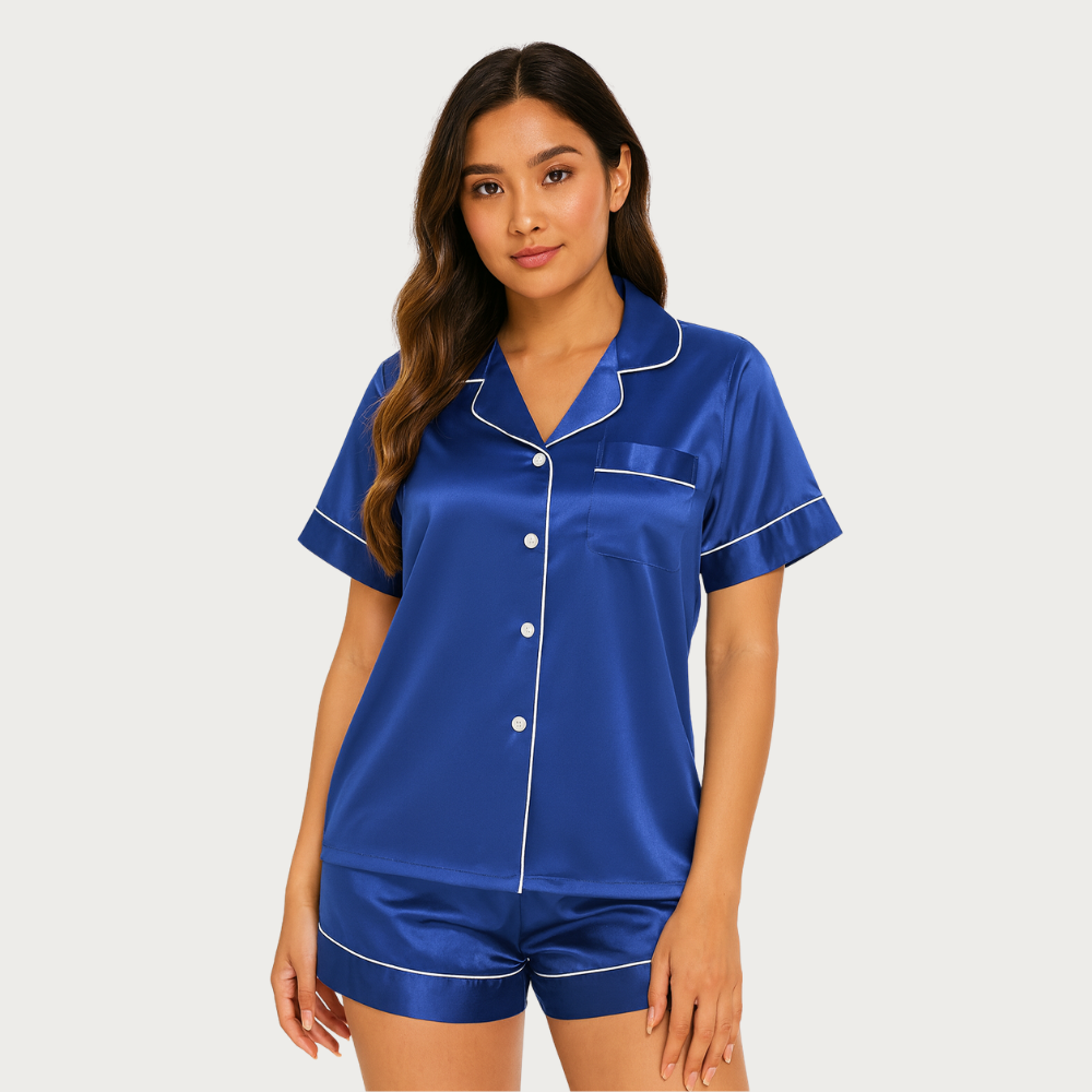 Women Satin Pajama Set 2 Piece Short Sleeve Sleepwear