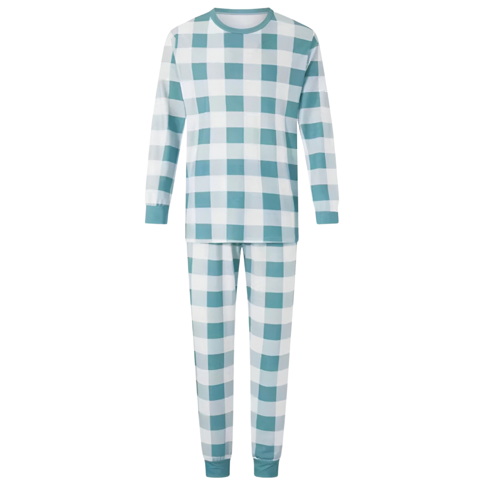 Teal Long Sleeve T Shirt with Pants Plaid Loungewear Family Matching Pajama Sets
