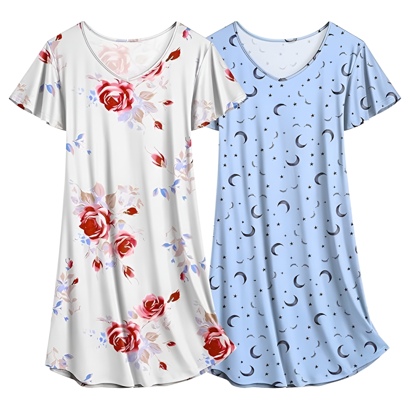 Pack Of 2 Nightgown Set With Short Sleeves For Women
