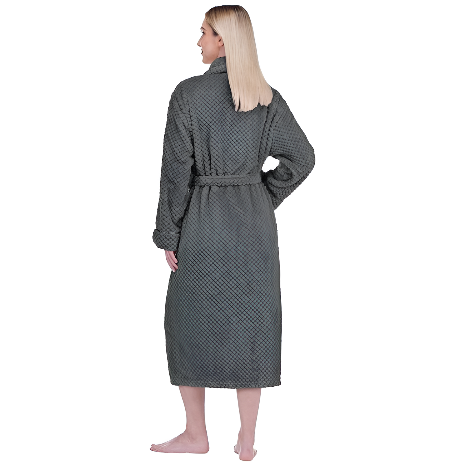 Plush Textured Design Fleece Long Bathrobe For Women