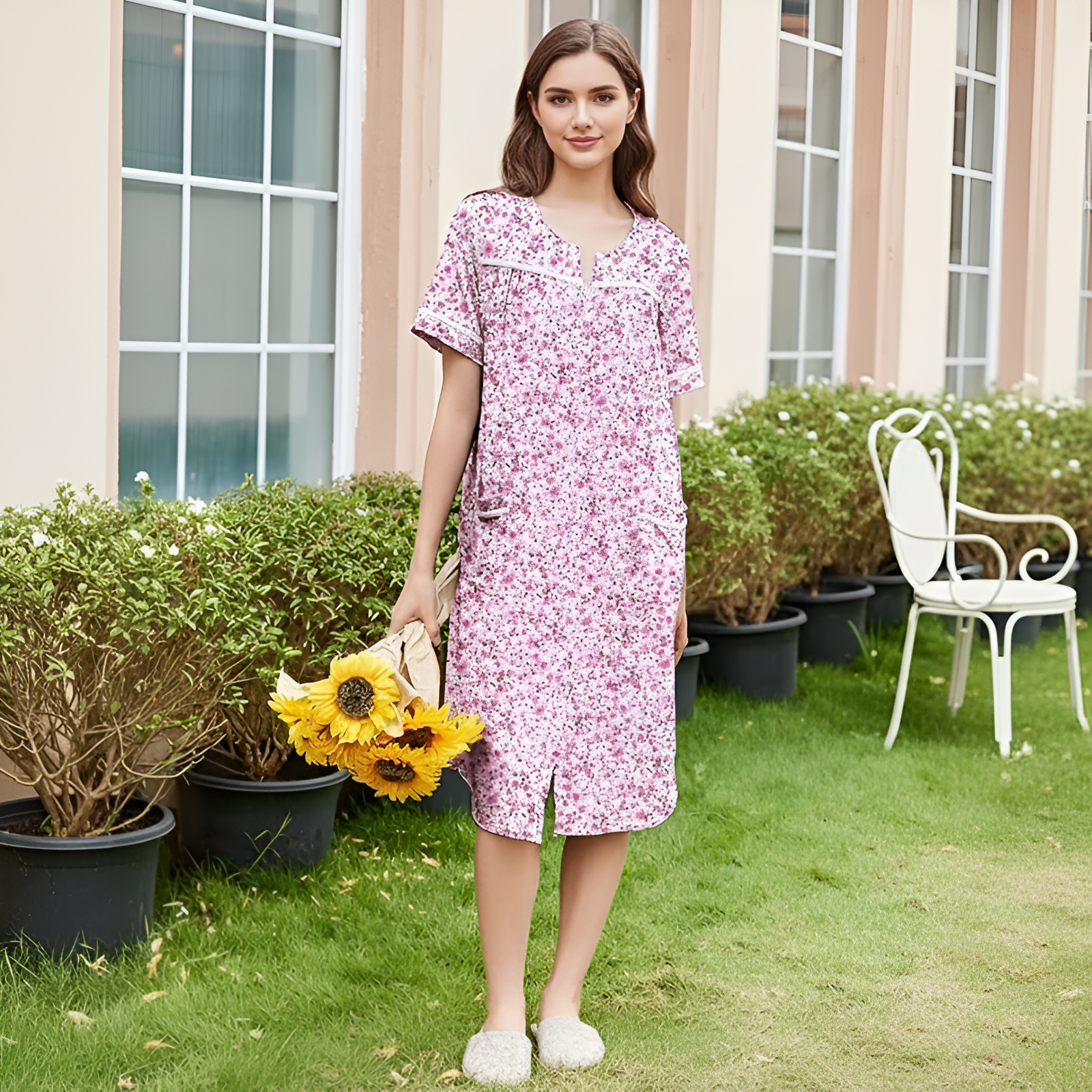 Nightgowns For Women With Buttons And Pockets