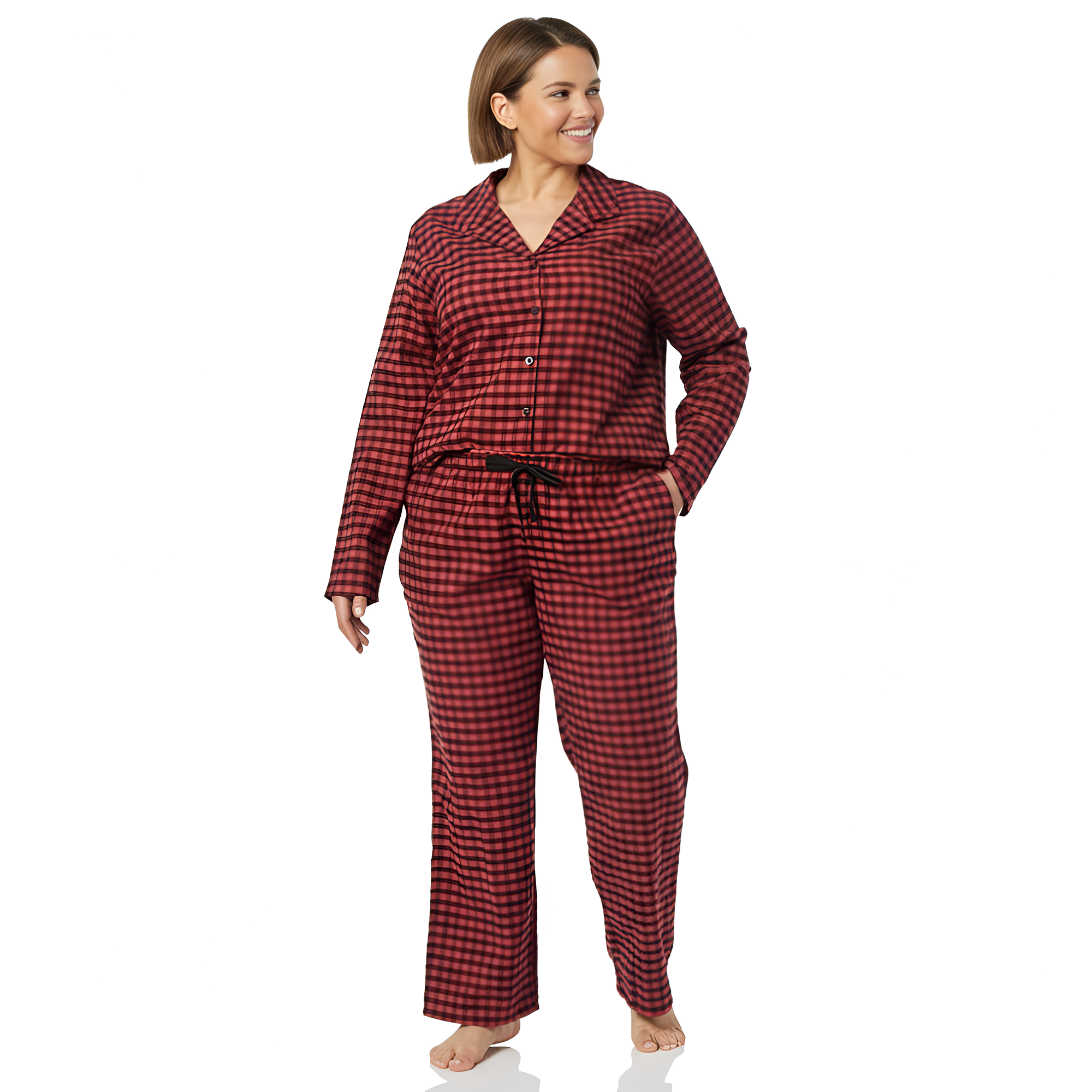 2 Piece Classic Flannel Button Down Pajama Set With Pants