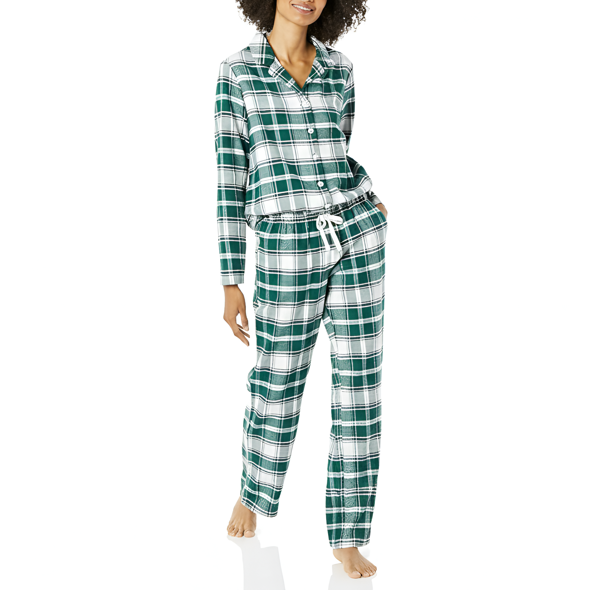 2 Piece Classic Flannel Button Down Pajama Set With Pants