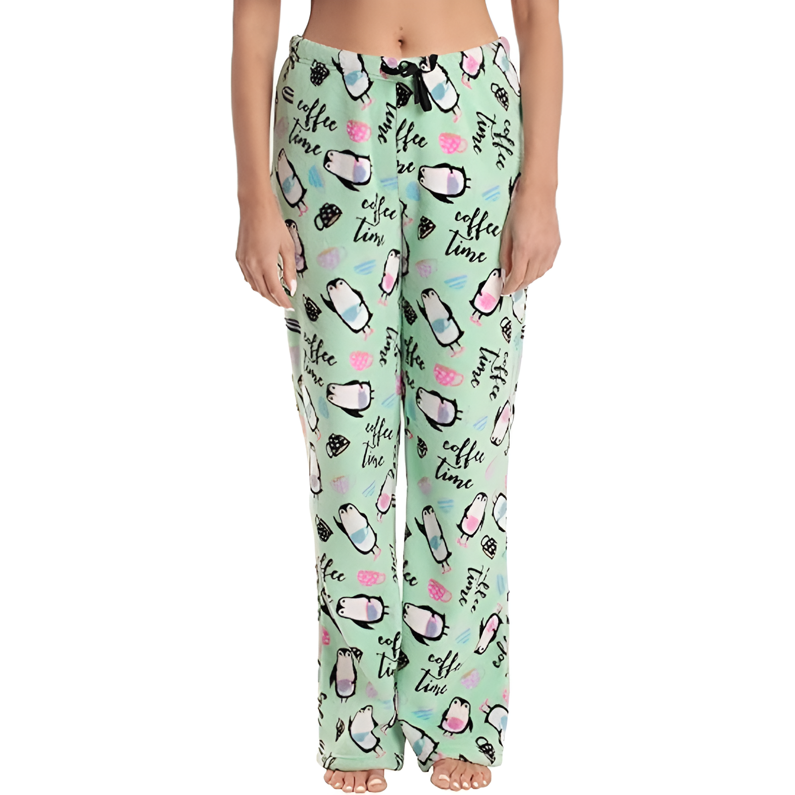 Plush Fleece Penguin Print Pajama Pants For Women