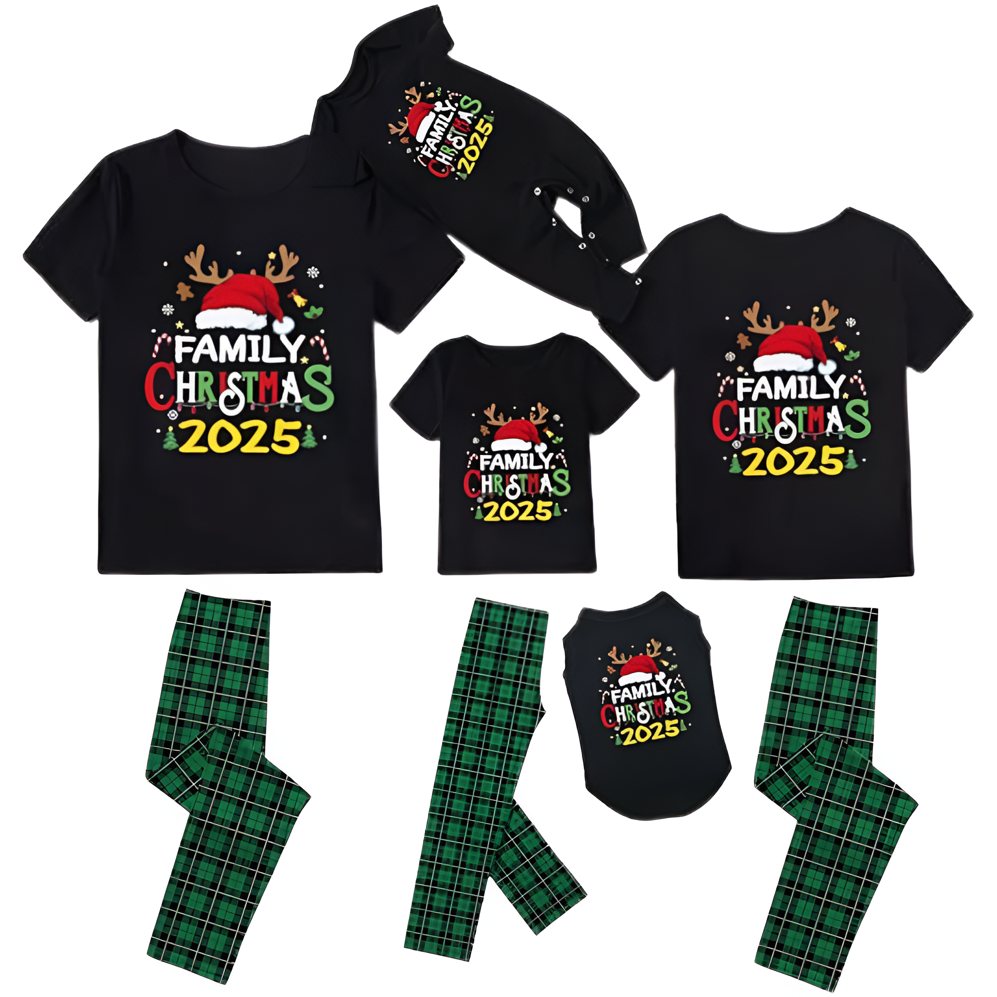 Matching Family Christmas Pajama Set With Letter Print T Shirt