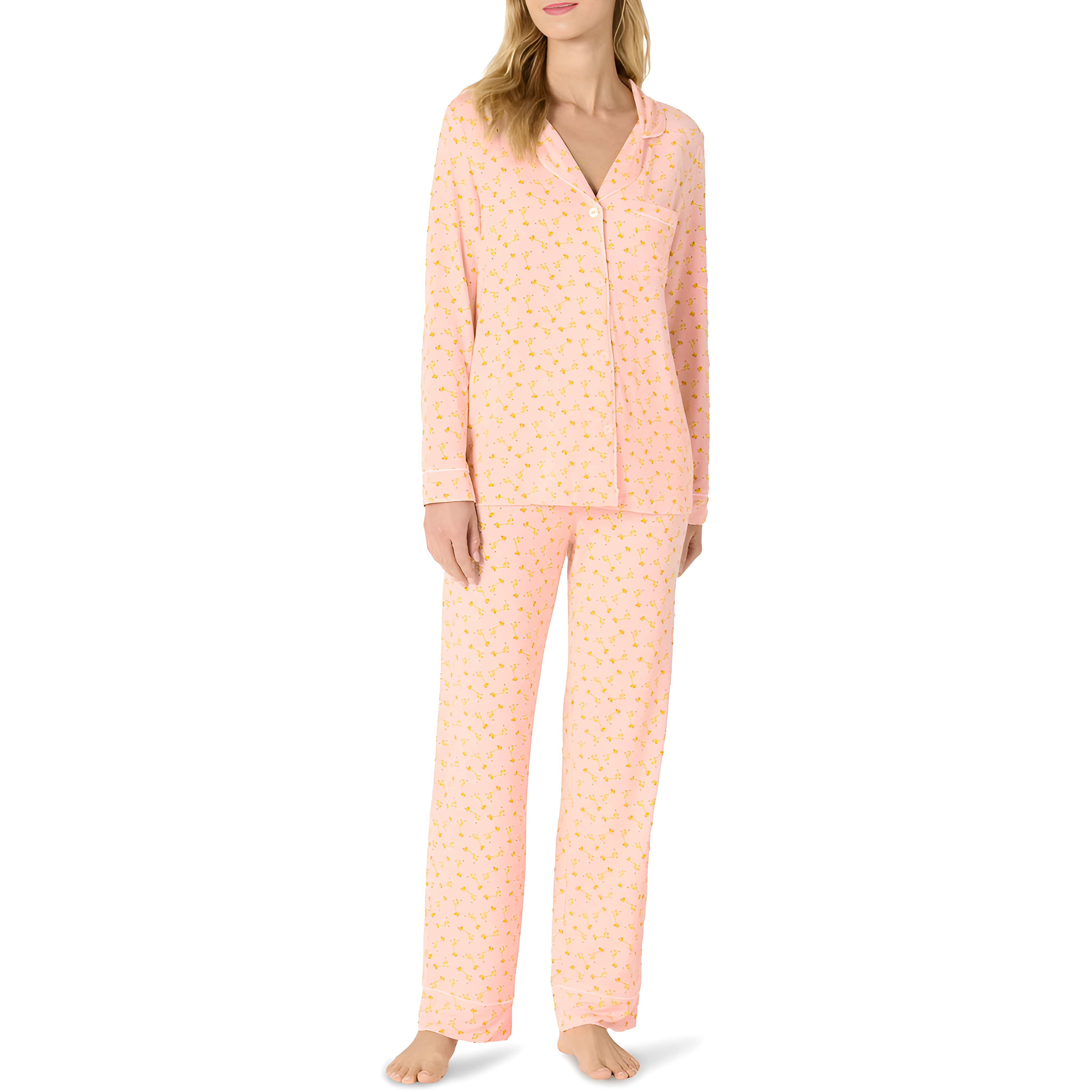 Classic Long Sleeve Button Front Pajama Set For Women