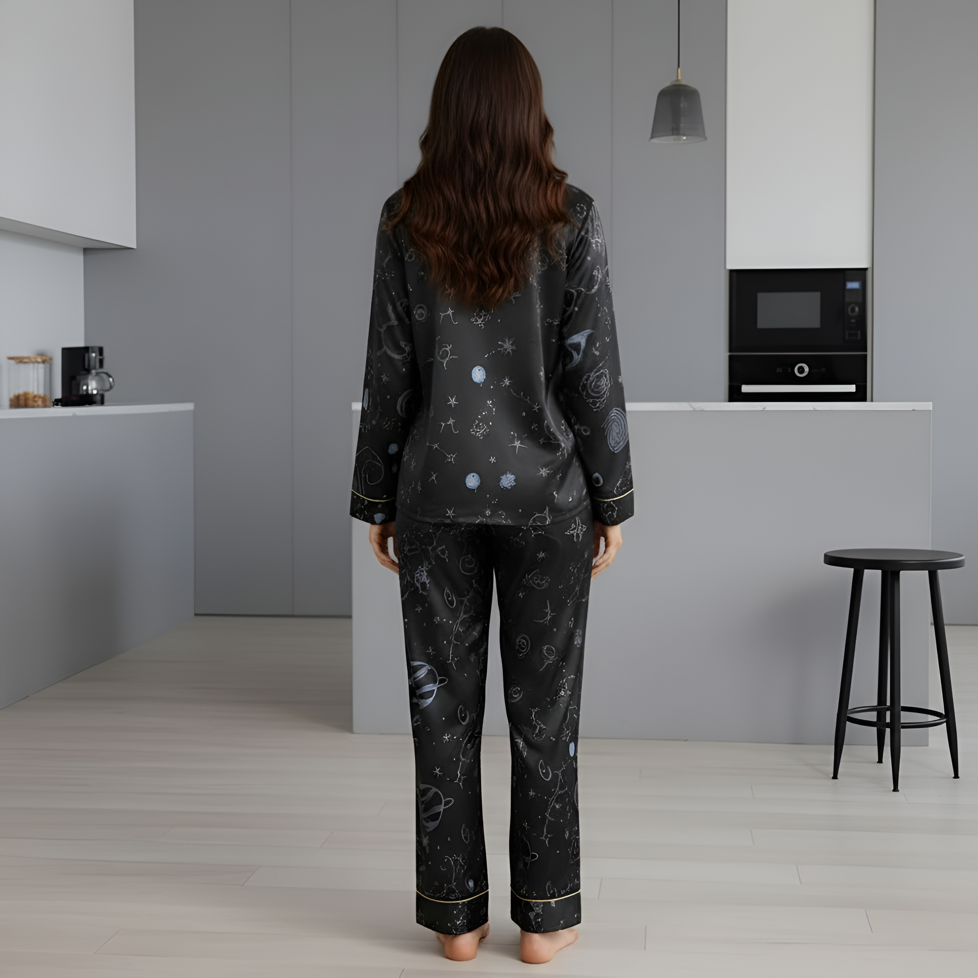 Couple'S Style Long-Sleeve Starry Sky Print Pajamas for Men Or WomenStarry Sky Print Button Pajama Set For Couple - Image 3