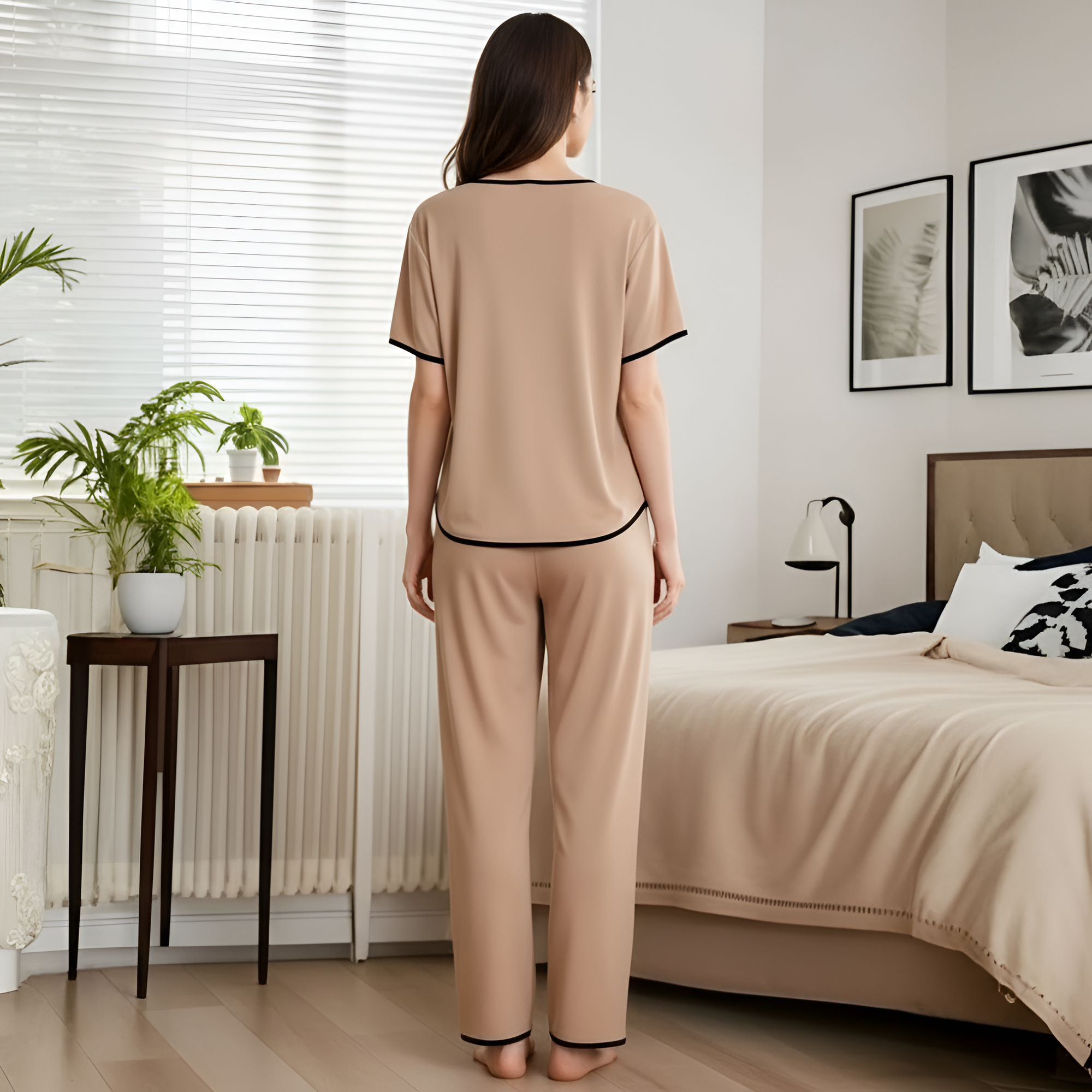 Couple's Set with Chest Heart Print, Men or Women Short Sleeve + Long PantsMatching Pajama Set Short Sleeve For Couples - Image 5