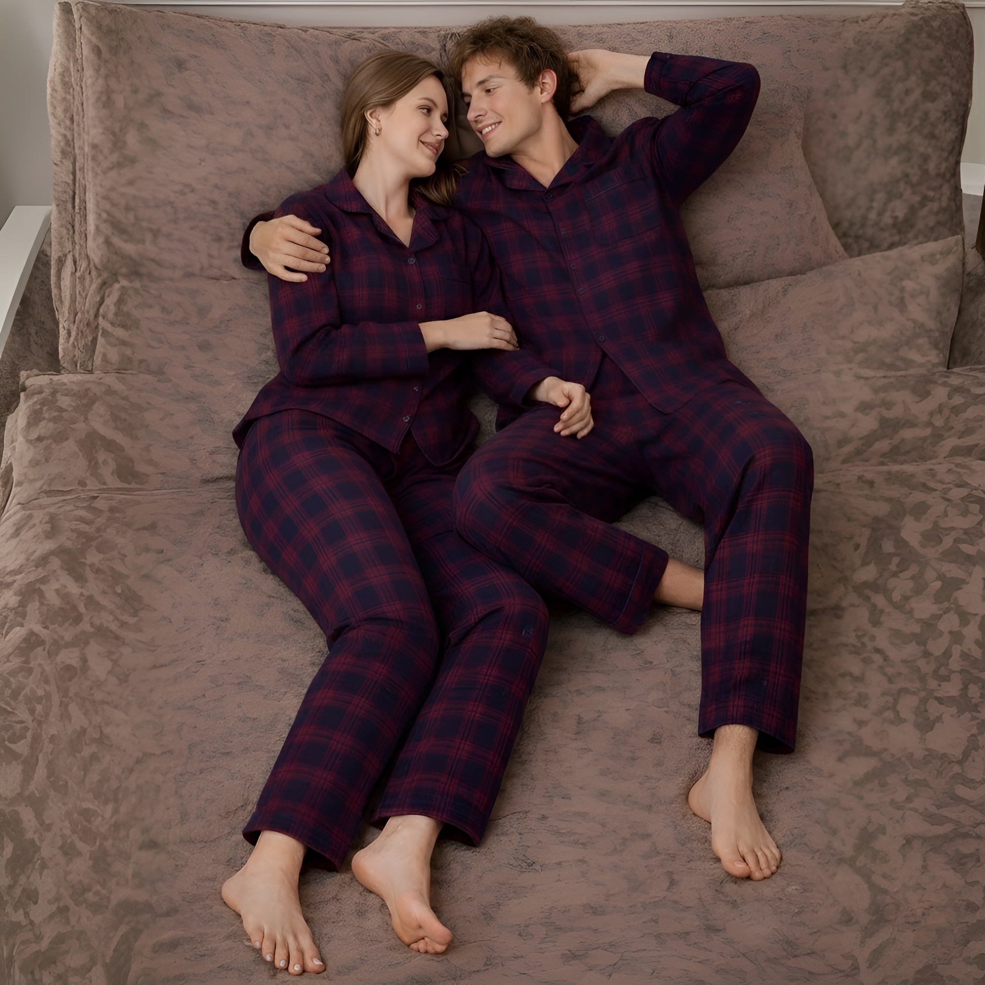 Plaid Button Long Sleeve Pajama Set