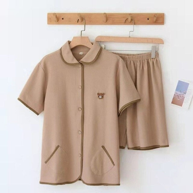 Cotton Knitted Couple 2 Piece Short Sleeve Pajama Set-Original Pajamas