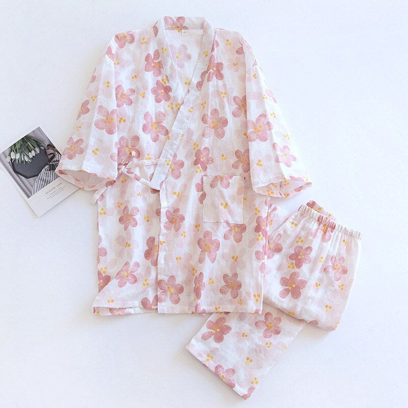 Women's Floral 2 Piece Kimono Pajama Set-Original Pajamas