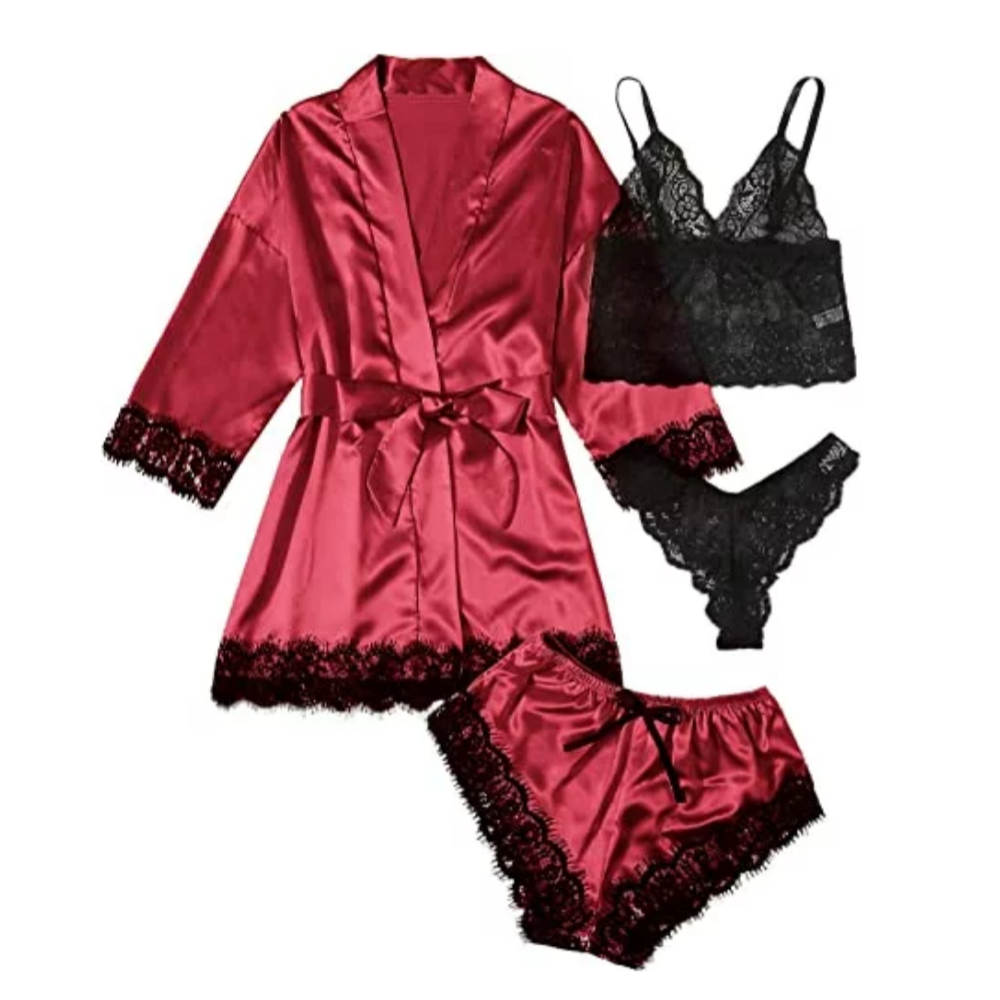 Women's Satin Floral Lingerie Pajama Set-Original Pajamas