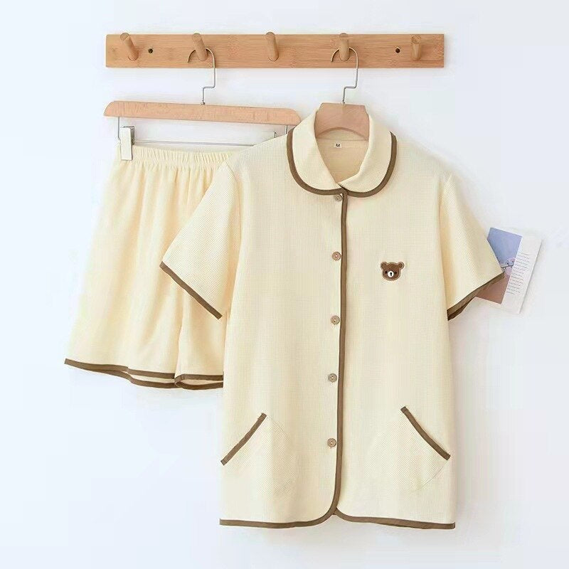 Cotton Knitted Couple 2 Piece Short Sleeve Pajama Set-Original Pajamas