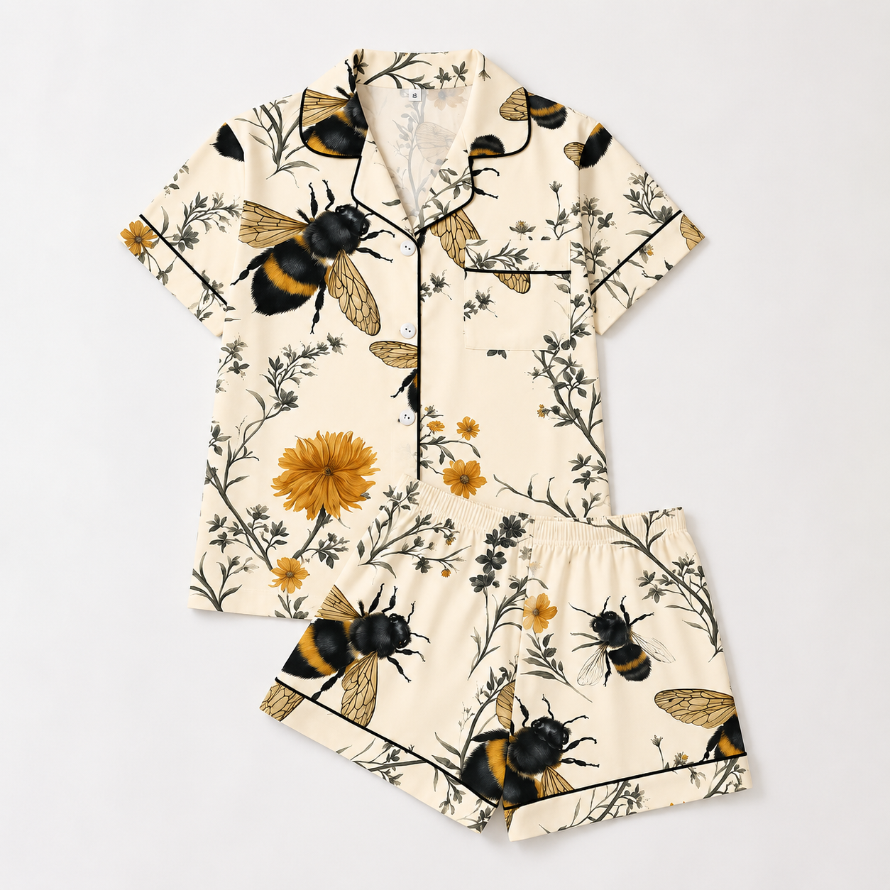 Casual Printed Short Sleeve Top And Shorts Pajama Set For Women