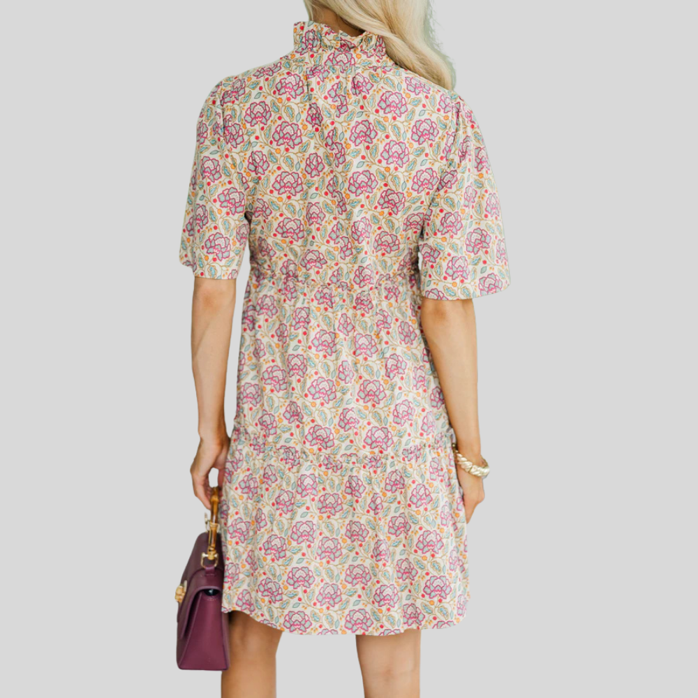 Embroidered Bow Printed Dress For Women