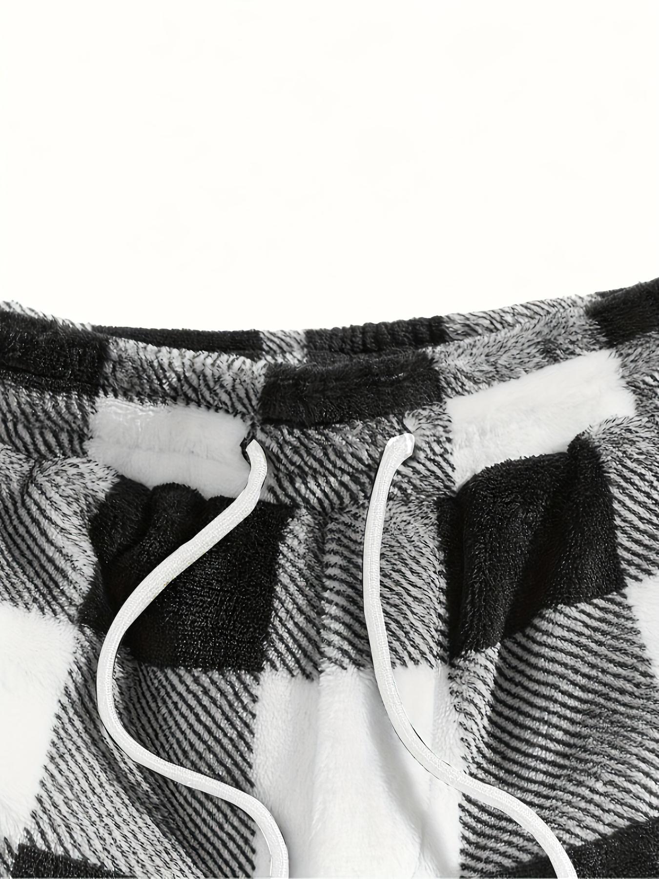 Unisex Plaid Fleece Print Drawstring Pants, Adjustable Fit, Casual Daily Wear, Winter Warm Sleepwear Pajama, Loungewear, Christmas Gift, Long Pants
