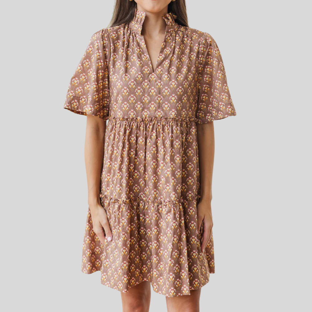 Embroidered Bow Printed Dress For Women