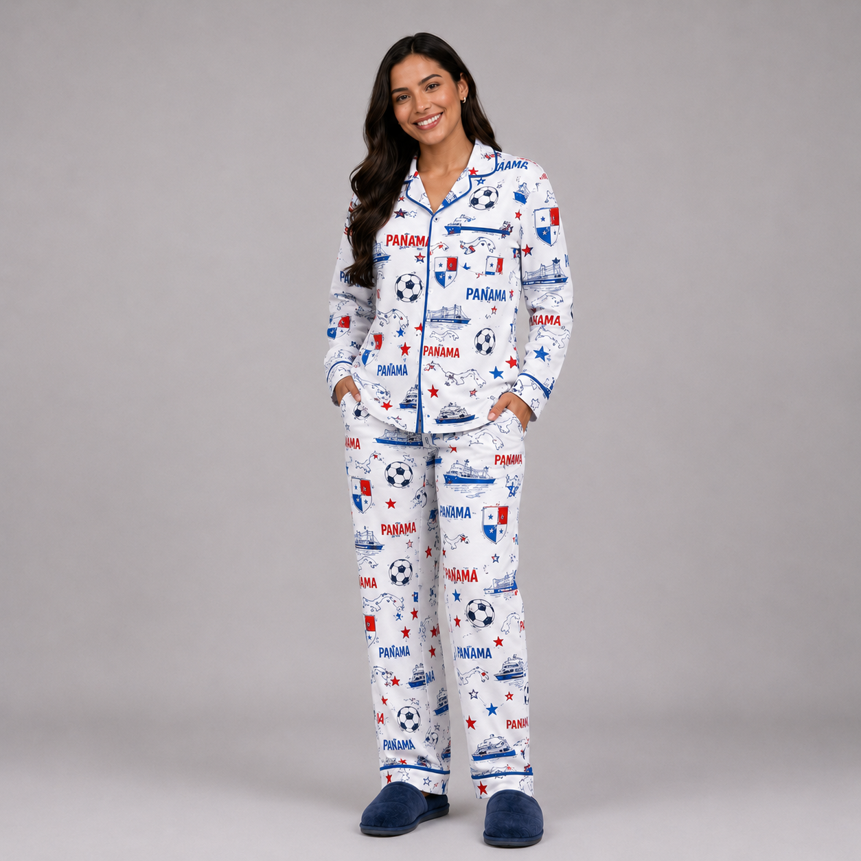 World Cup 2026 Panama Football Themed All Over Printed Matching Pajama Set