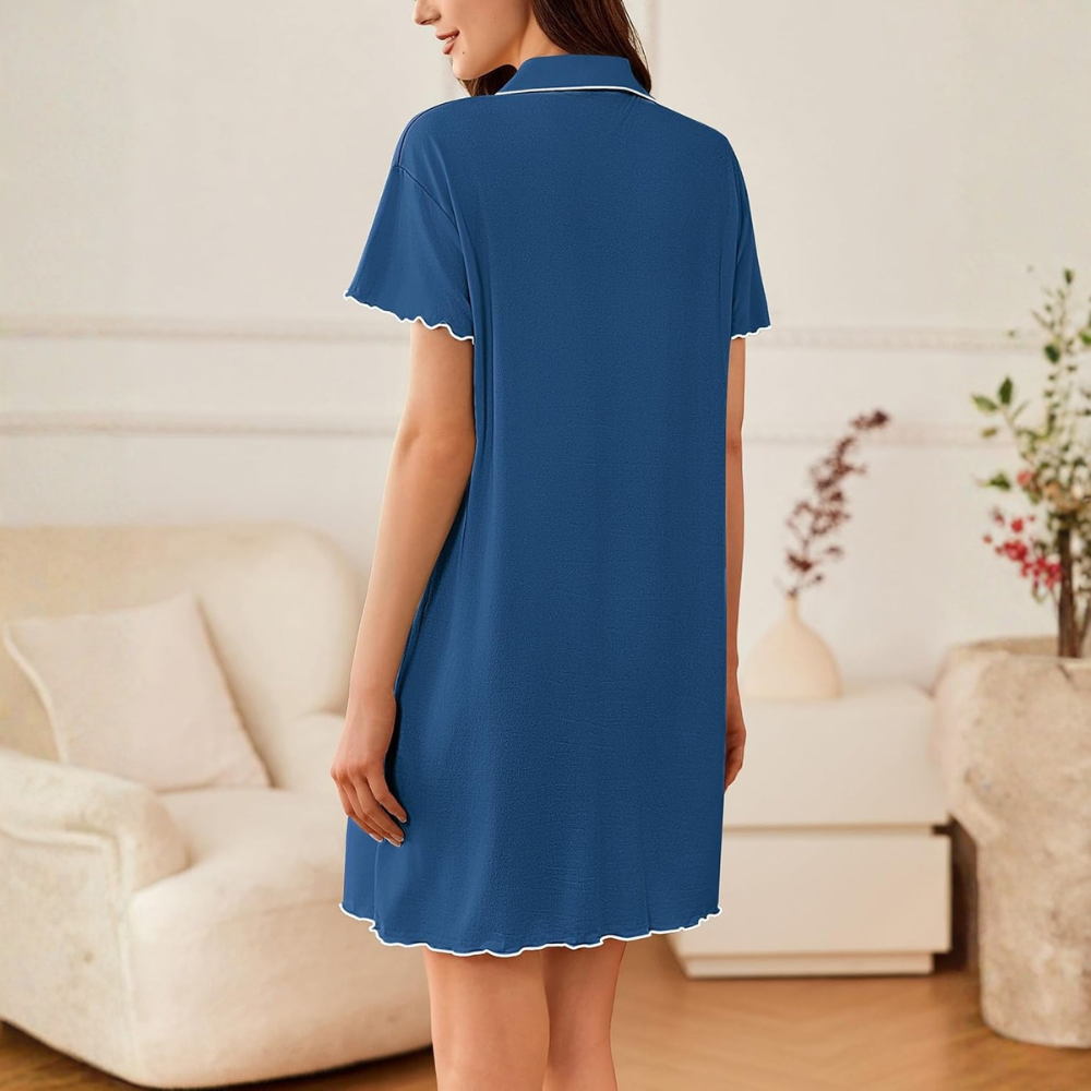 Women’s Soft Button Down Nightgown with Short Sleeves
