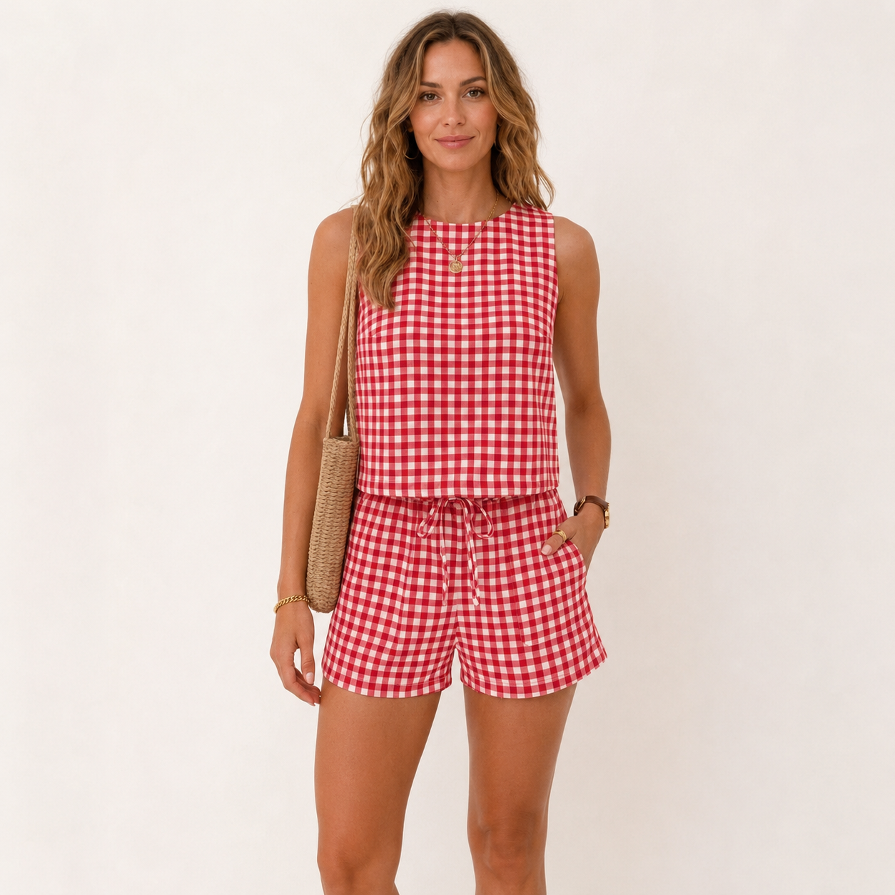 Casual 2 Piece Matching Sleeveless Blouse And Short Sets For Women