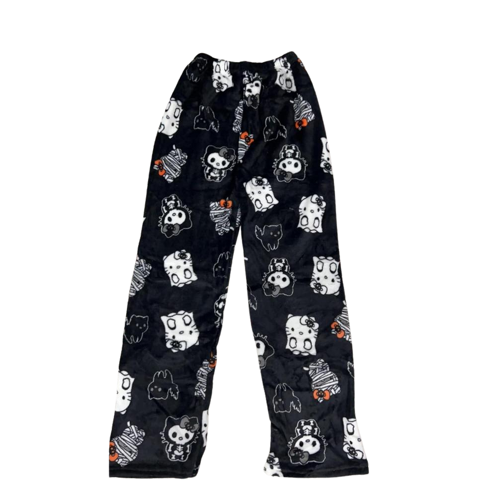 Cartoon Cat Print Pajama Pants